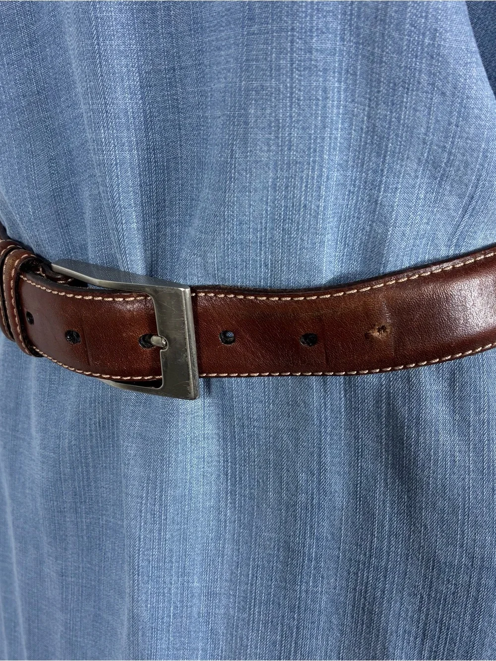 Tulliani unisex belt Sz 42 Italian saddle leather brown white stitching